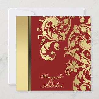 Convite De Casamento Shimmer Floral Dourado Vermel