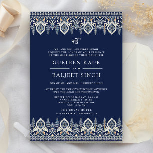 Convite de Casamento Sikh Anand Karaj Ikat Azul Ma