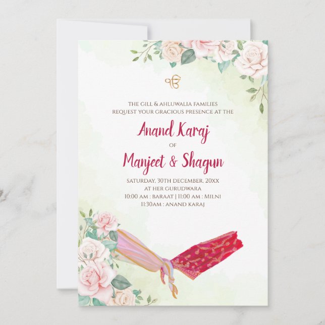 Convite de casamento Sikh e cartões Anand Karaj (Frente)