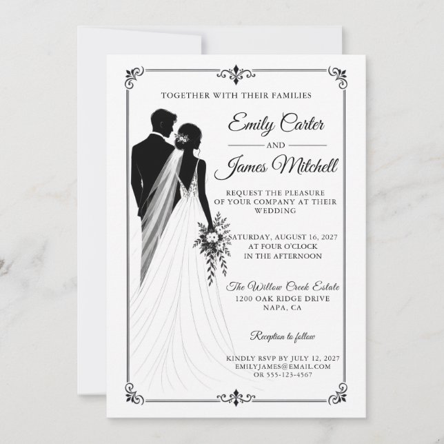 Convite de Casamento Silhueta Preto e Branco (Frente)