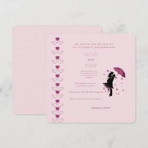 Convite de Casamento Silhueta Romântica Rosa Whi