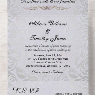 Convite de casamento Silver Elegante da Era Rococo