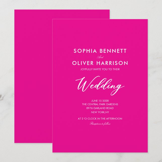 convite de casamento SIMPLE CLÁSSICO elegante rosa (Frente/Verso)