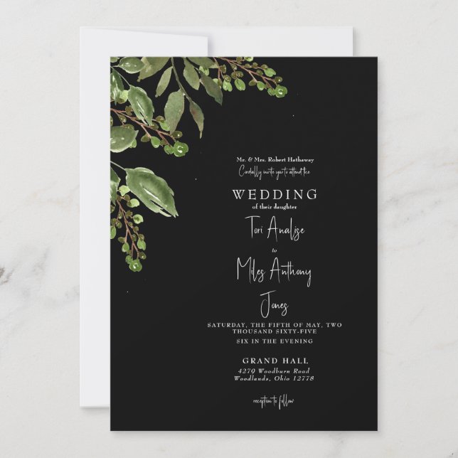 Convite de Casamento Simple Greenery B/W 5x7 (Frente)