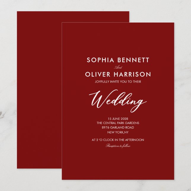 convite de casamento SIMPLE moderno elegante em te (Frente/Verso)
