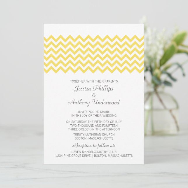 Convite de casamento Simples Amarelo (Em pé/Frente)