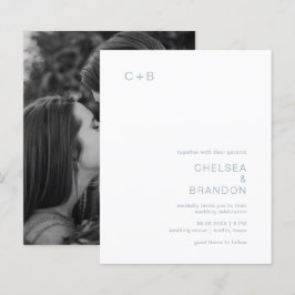Convite de Casamento Simples Azul Empoeirado Monog