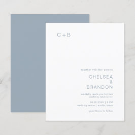 Convite de Casamento Simples Azul Empoeirado Monog