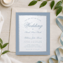 Convite de Casamento Simples Azul Poento com Prata