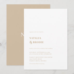 Convite de Casamento Simples Bege Branco