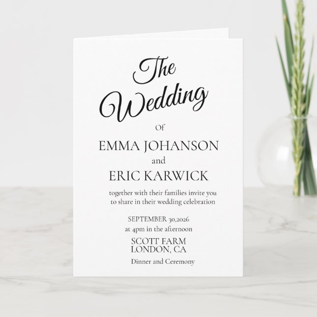 Convite de Casamento Simples Branco Moderno (Frente)