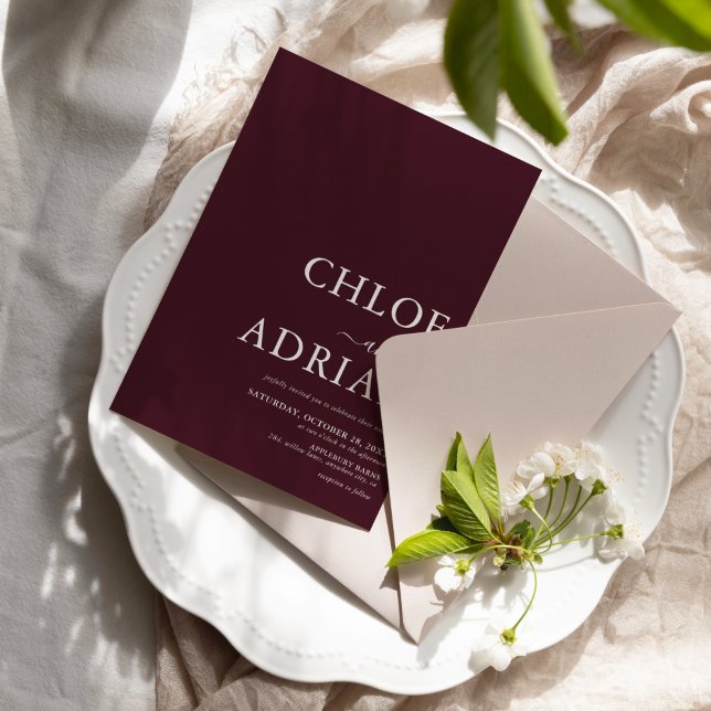 Convite de Casamento Simples Burgundy Minimalista (Criador carregado)