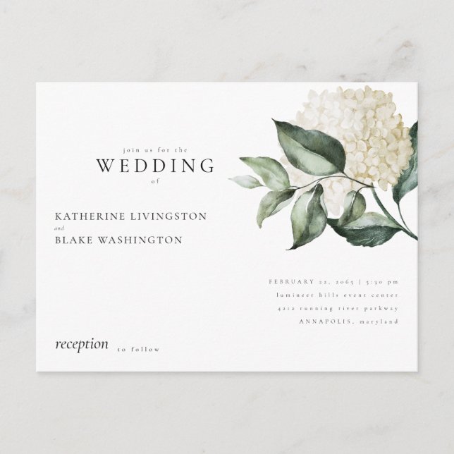 Convite de Casamento Simples Cartão Postal com Hor (Frente)