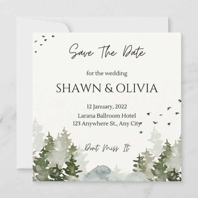 Convite de casamento simples Cartão Save The Date (Frente)