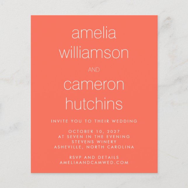 Convite de Casamento Simples Chic Laranja Coral Ec (Frente)