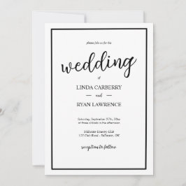 Convite de Casamento Simples Clássico Preto e Bran