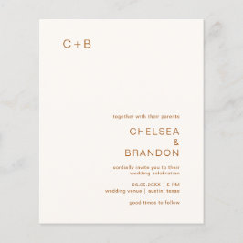 Convite de Casamento Simples Cobre Marfim com Mono