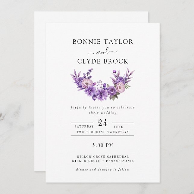 Convite de Casamento Simples com Arte Floral Delic (Frente/Verso)