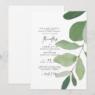 Convite de Casamento Simples com Caule de Eucalipt