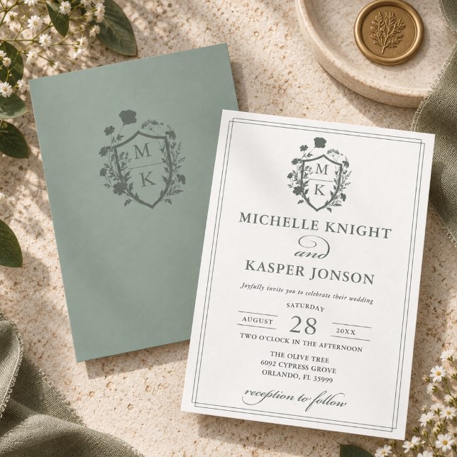 Convite de Casamento Simples com Monograma e Crist (Criador carregado)
