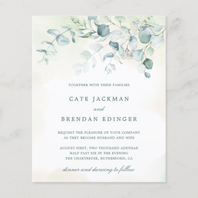 Convite de Casamento Simples com Verde Eucalipto d (Frente)