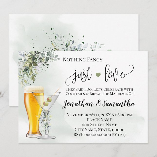 Convite de Casamento Simples com Verde - Nada de L (Frente/Verso)