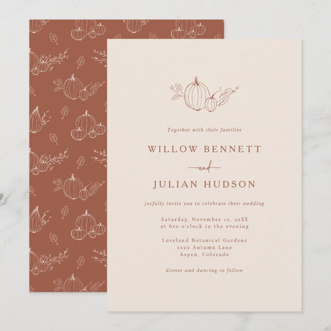 Convite de Casamento Simples de Outono (Frente/Verso)