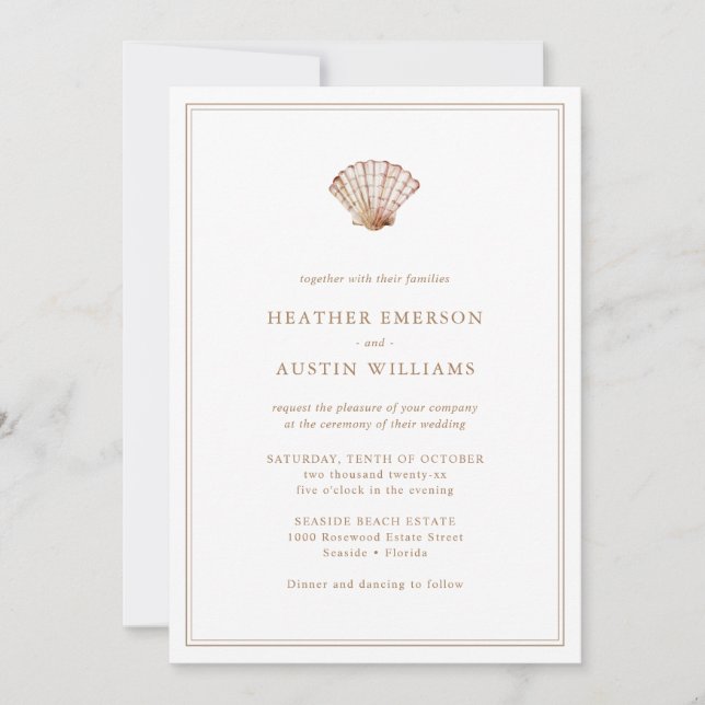 Convite de Casamento Simples de Praia (Frente)