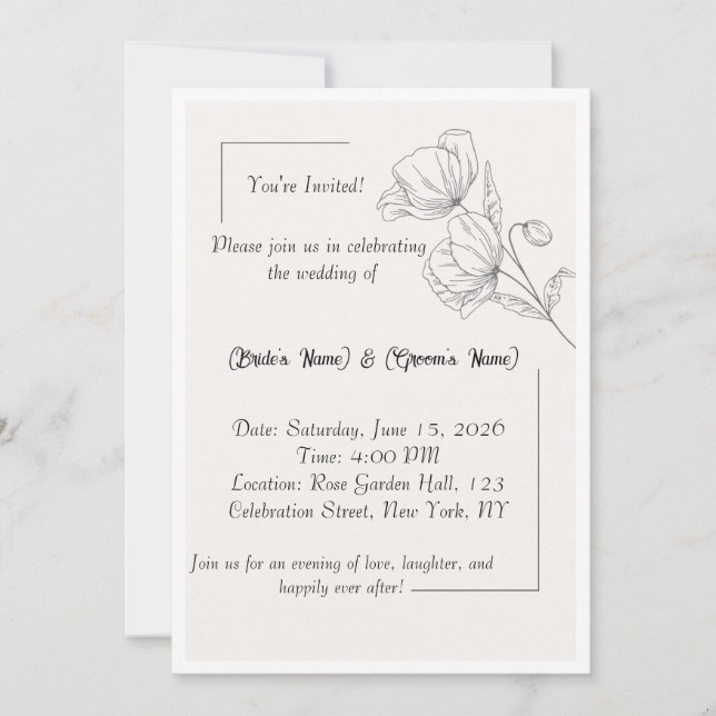 Convite de Casamento Simples e Elegante (Frente)