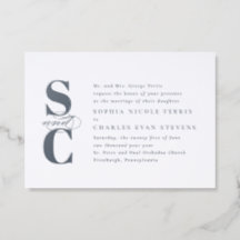 Convite de casamento simples e elegante com inicia