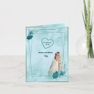 Convite de casamento simples e elegante em Azul Cé