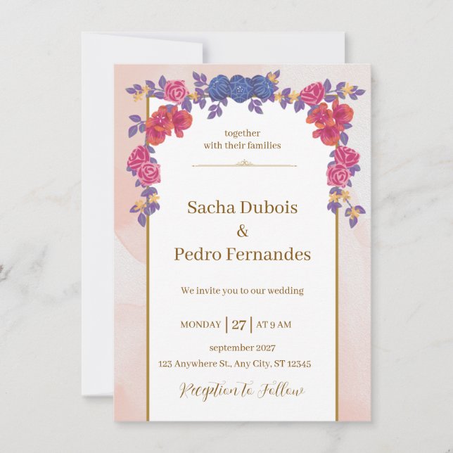 Convite De Casamento Simples E Minimalista, Rosa B (Frente)