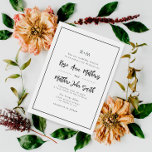 convite de casamento simples e moderno<br><div class="desc">simples design preto e branco com script rústico,  um quadro preto e um belo roteiro.</div>