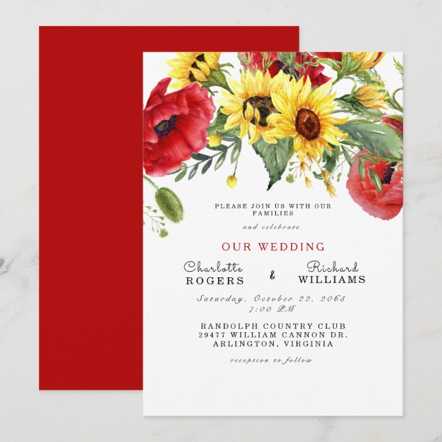 Convite de Casamento Simples e Ousado Girassol Ama (Frente/Verso)