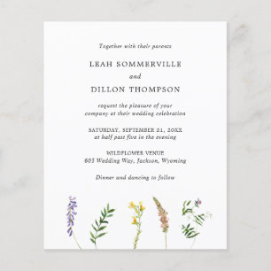 Convite de casamento simples e rústico com flores