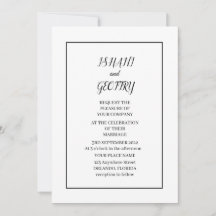 Convite de Casamento Simples Elegante Preto e Bran