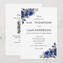 Convite de Casamento Simples Floral Azul Empoeirad
