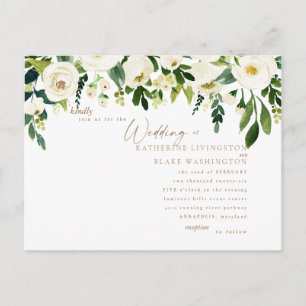 Convite de Casamento Simples Floral Branco e Doura