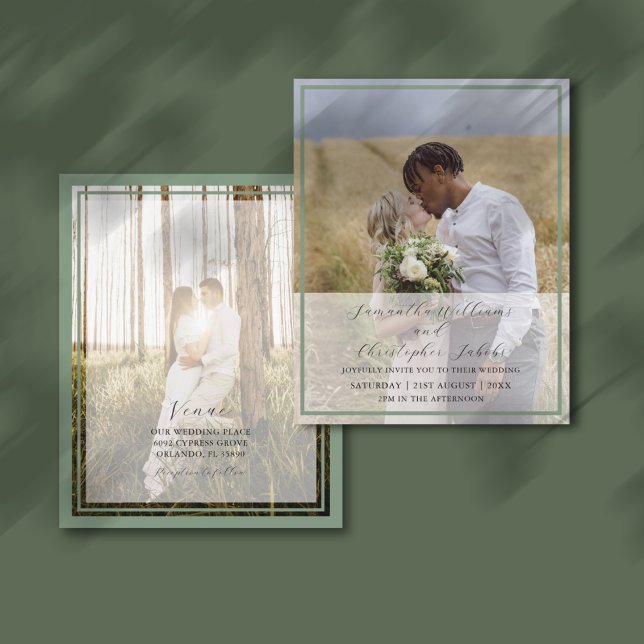 Convite de Casamento Simples Fotográfico Verde Sag (Criador carregado)