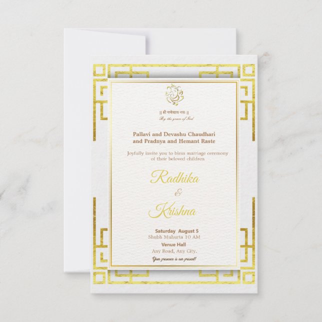 Convite de casamento simples Hindu indiano (Frente)