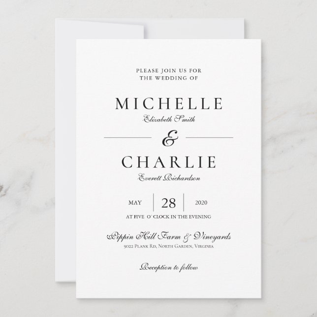 Convite de Casamento Simples Minimalista Elegante (Frente)