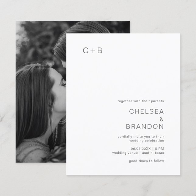 Convite de Casamento Simples Moderno com Monograma (Frente/Verso)