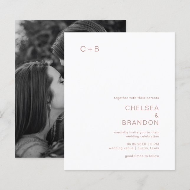 Convite de Casamento Simples Moderno com Monograma (Frente/Verso)
