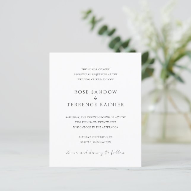 Convite de Casamento Simples Moderno Elegante (Em pé/Frente)