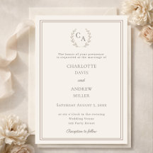 Convite de casamento simples monograma em coroa de
