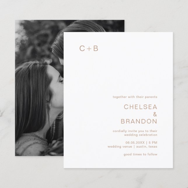 Convite de Casamento Simples Orçamento Baixo com M (Frente/Verso)