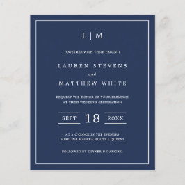 Convite de Casamento Simples Orçamento Navy Blue M