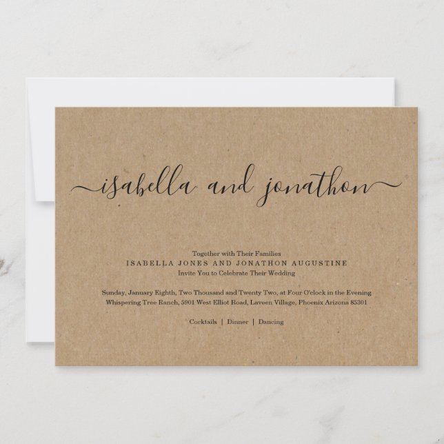 Convite de Casamento Simples - Papel Kraft (Frente)