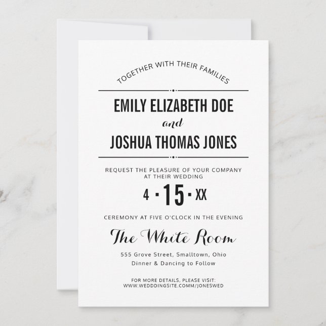 Convite de casamento simples personalizado preto e (Frente)