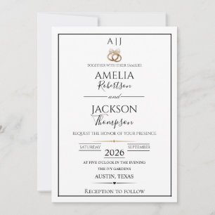 Convite de Casamento Simples Preto e Branco dentro